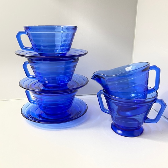 Hazel Atlas Dining 8pc Vintage Hazel Atlas Moderntone Cobalt Blue